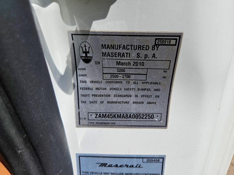 60167366 :رقم المزاد ، ZAM45KMA8A0052250 vin ، 2010 Maserati Granturismo مزاد بيع