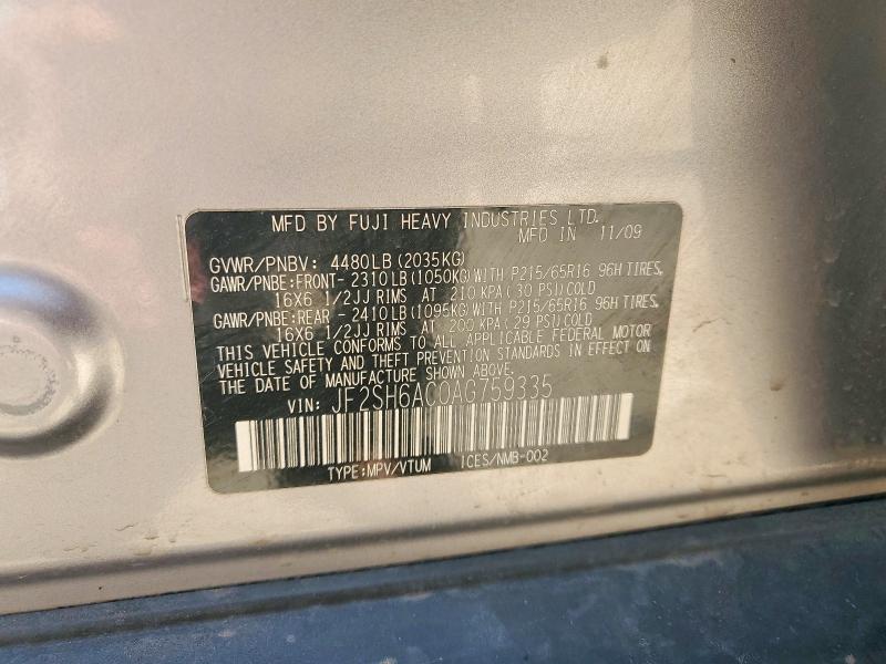 Продажа на аукционе авто 2010 Subaru Forester, vin: JF2SH6AC0AG759335, номер лота: 61965356