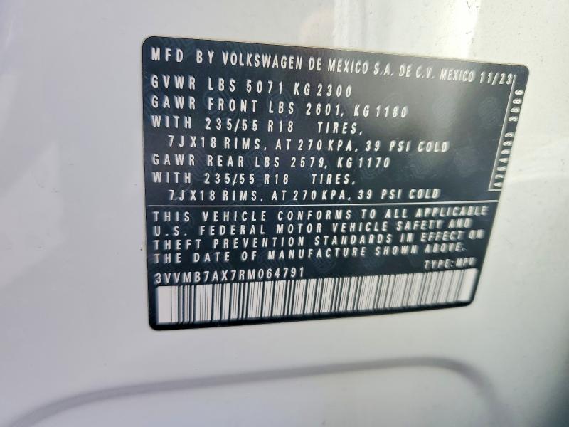 Продаж на аукціоні авто 2024 Volkswagen Tiguan, vin: 3VVMB7AX7RM064791, номер лоту: 59538146