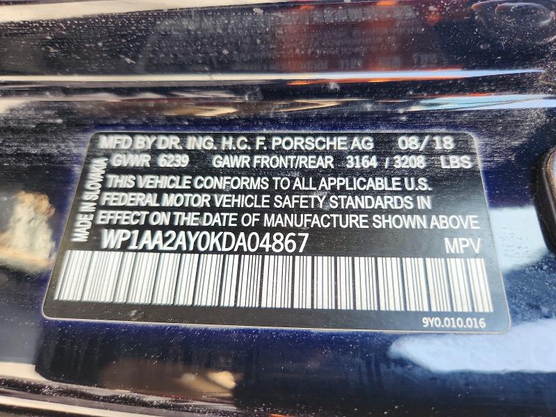 Aukcja sprzedaży 2019 Porsche Cayenne, vin: WP1AA2AY0KDA04867, numer aukcji: 59110566