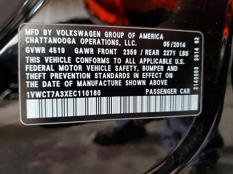 Продажа на аукционе авто 2014 Volkswagen Passat, vin: 1VWCT7A3XEC110160, номер лота: 62950836