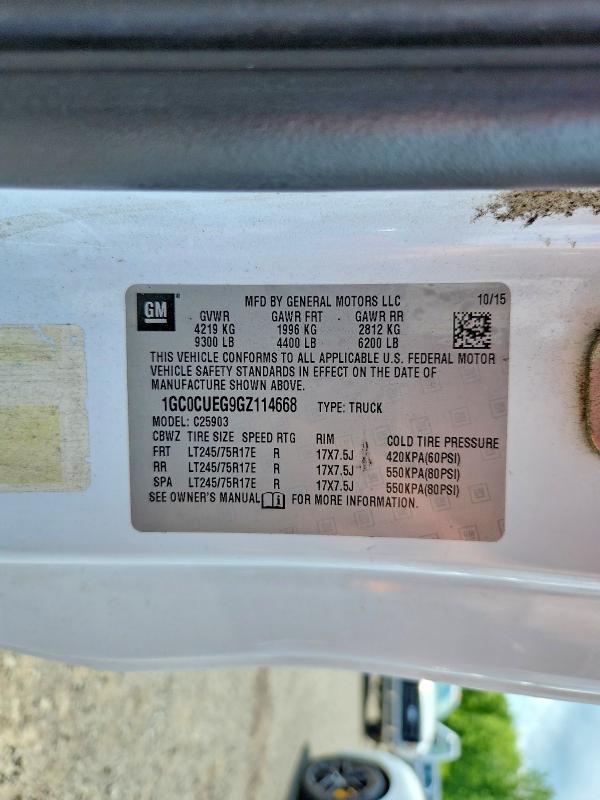 2016 Chevrolet Silverado მანქანა იყიდება აუქციონზე, vin: 1GC0CUEG9GZ114668, აუქციონის ნომერი: 61670336