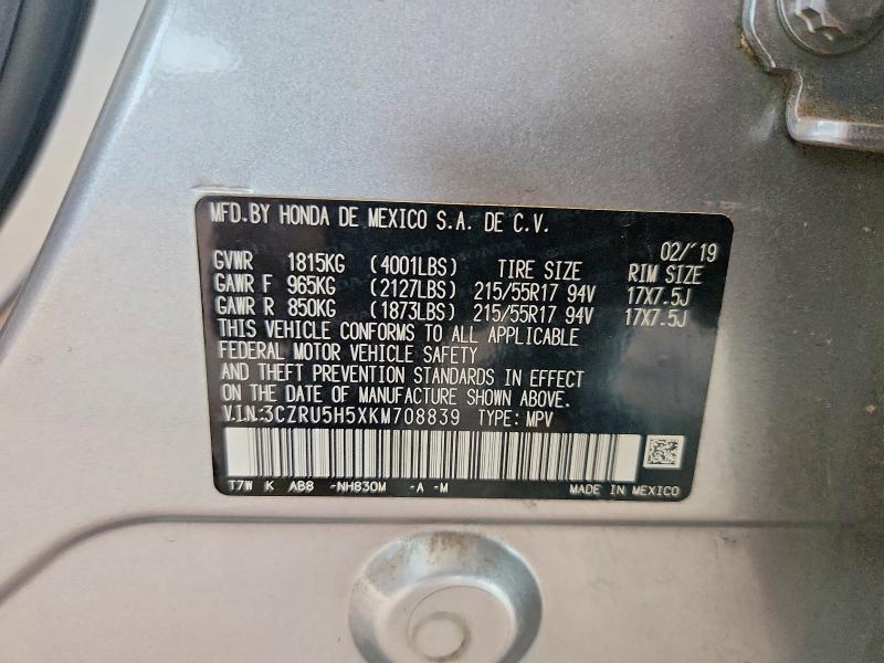Продаж на аукціоні авто 2019 Honda Hr-v, vin: 3CZRU5H5XKM708839, номер лоту: 60518866