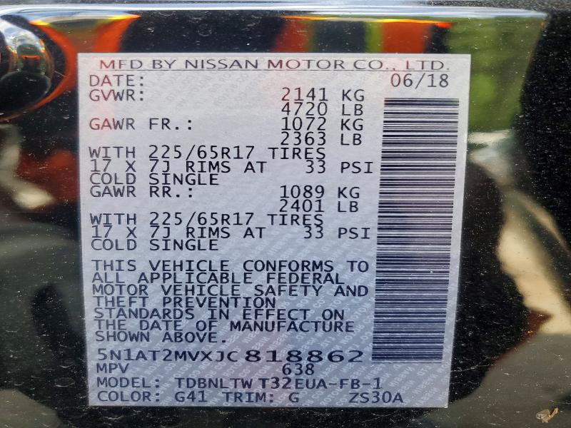 Продажа на аукционе авто 2018 Nissan Rogue, vin: 5N1AT2MVXJC818862, номер лота: 62145006