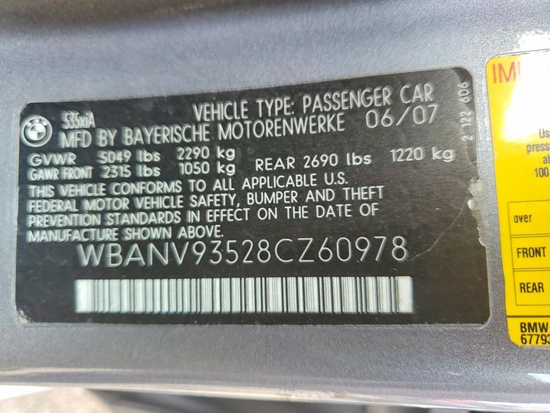 Продаж на аукціоні авто 2008 Bmw 535, vin: WBANV93528CZ60978, номер лоту: 59842516