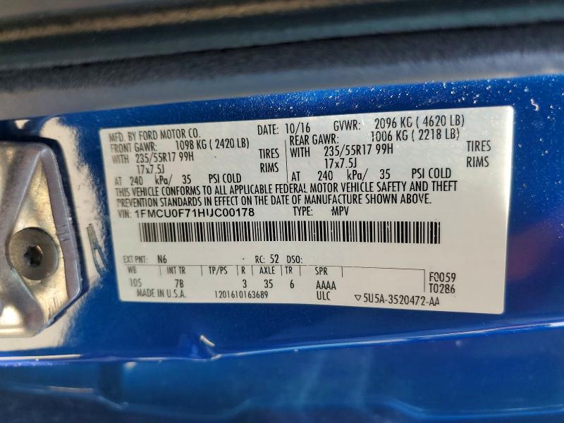 2017 Ford Escape მანქანა იყიდება აუქციონზე, vin: 1FMCU0F71HUC00178, აუქციონის ნომერი: 62617326