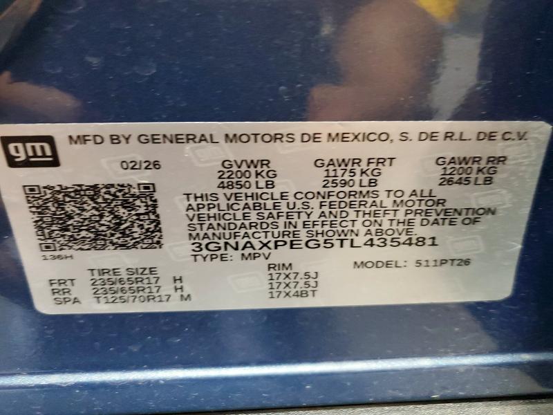 Продажа на аукционе авто 2026 Chevrolet Equinox, vin: 3GNAXPEG5TL435481, номер лота: 59346886