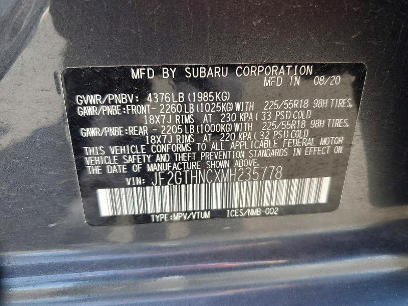 Aukcja sprzedaży 2021 Subaru Crosstrek, vin: JF2GTHNCXMH235778, numer aukcji: 59856986