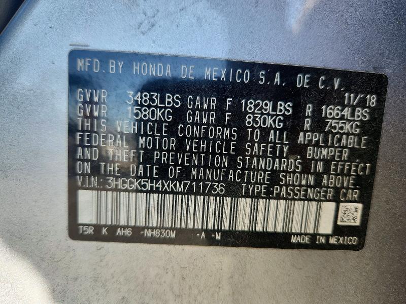 Aukcja sprzedaży 2019 Honda Fit, vin: 3HGGK5H4XKM711736, numer aukcji: 61091506