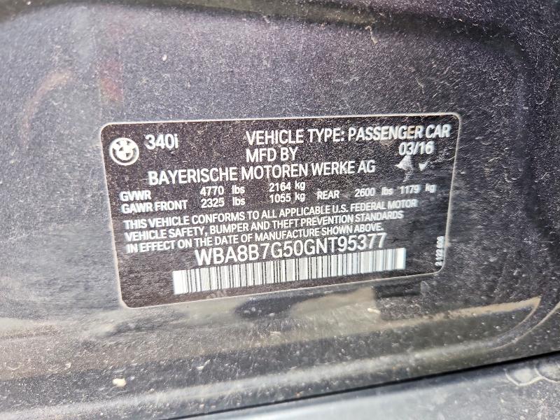 Aukcja sprzedaży 2016 Bmw 340, vin: WBA8B7G50GNT95377, numer aukcji: 62998556