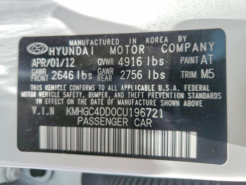 61783886 :رقم المزاد ، KMHGC4DD0CU196721 vin ، 2012 Hyundai Genesis مزاد بيع