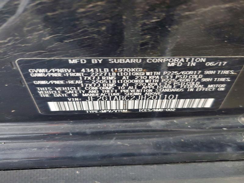 59610026 :رقم المزاد ، JF2GTABC2JH201101 vin ، 2018 Subaru Crosstrek مزاد بيع
