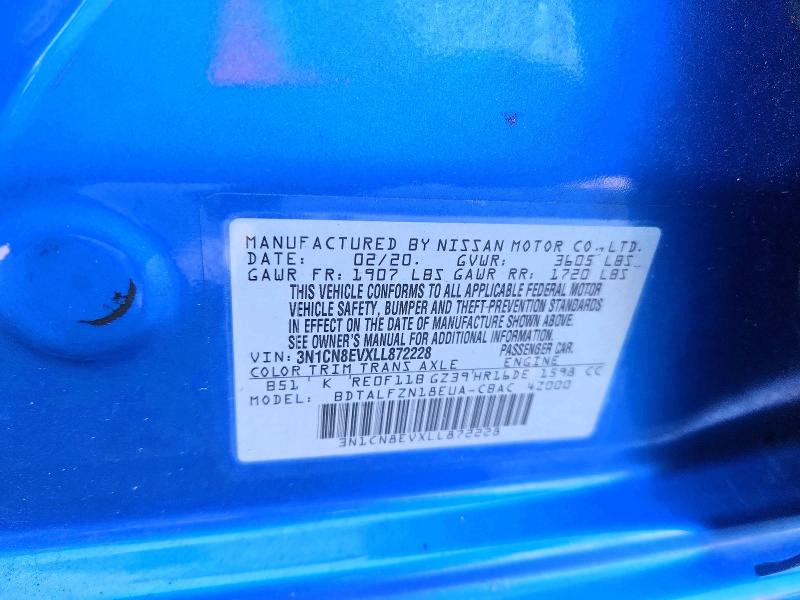 Aukcja sprzedaży 2020 Nissan Versa, vin: 3N1CN8EVXLL872228, numer aukcji: 60045626