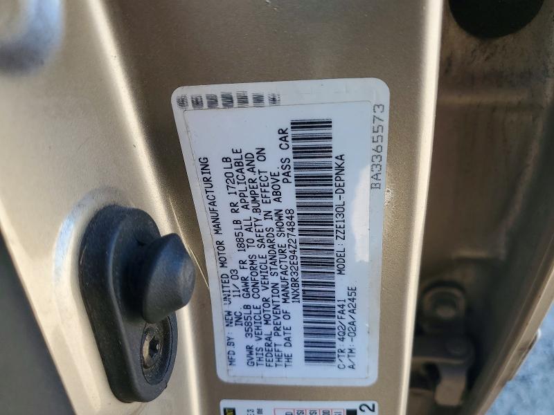 2004 Toyota Corolla მანქანა იყიდება აუქციონზე, vin: 1NXBR32E94Z274848, აუქციონის ნომერი: 62351136