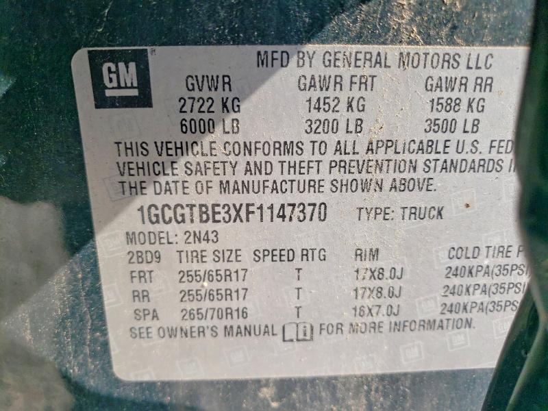 2015 Chevrolet Colorado მანქანა იყიდება აუქციონზე, vin: 1GCGTBE3XF1147370, აუქციონის ნომერი: 58813956