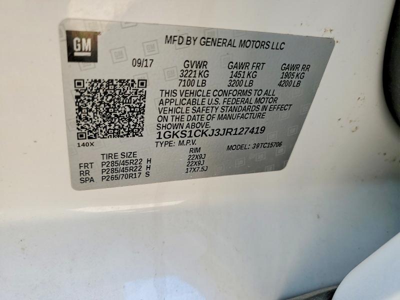 Продаж на аукціоні авто 2018 Gmc Yukon, vin: 1GKS1CKJ3JR127419, номер лоту: 60801786