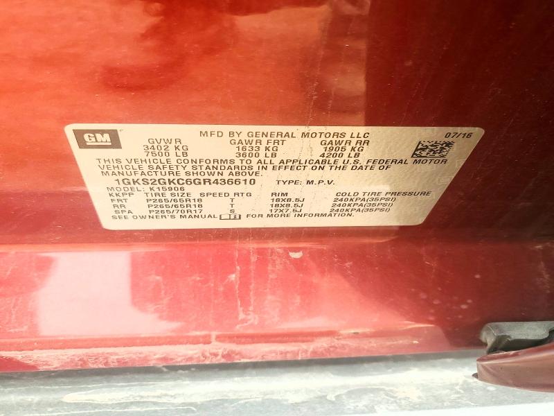 Aukcja sprzedaży 2016 Gmc Yukon Xl, vin: 1GKS2GKC6GR436610, numer aukcji: 61364206