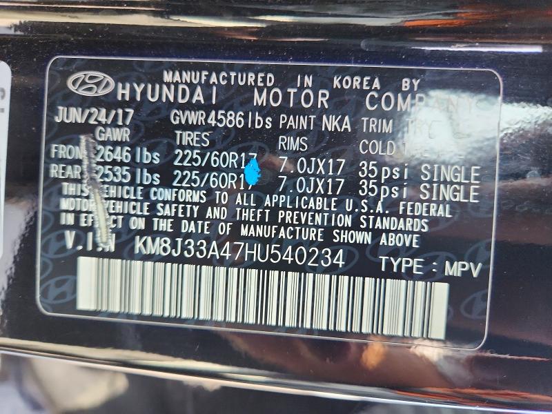 Продажа на аукционе авто 2017 Hyundai Tucson, vin: KM8J33A47HU540234, номер лота: 62812116
