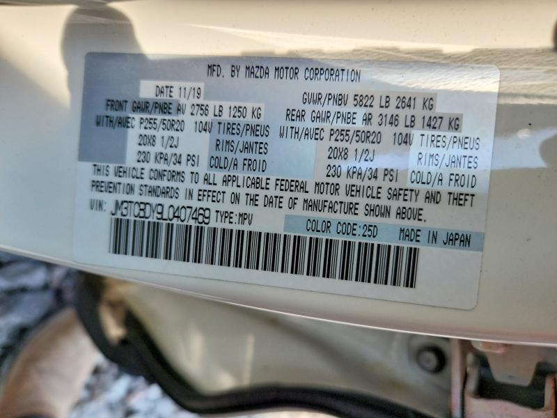 2020 Mazda Cx-9 მანქანა იყიდება აუქციონზე, vin: JM3TCBDY9L0407469, აუქციონის ნომერი: 63386306