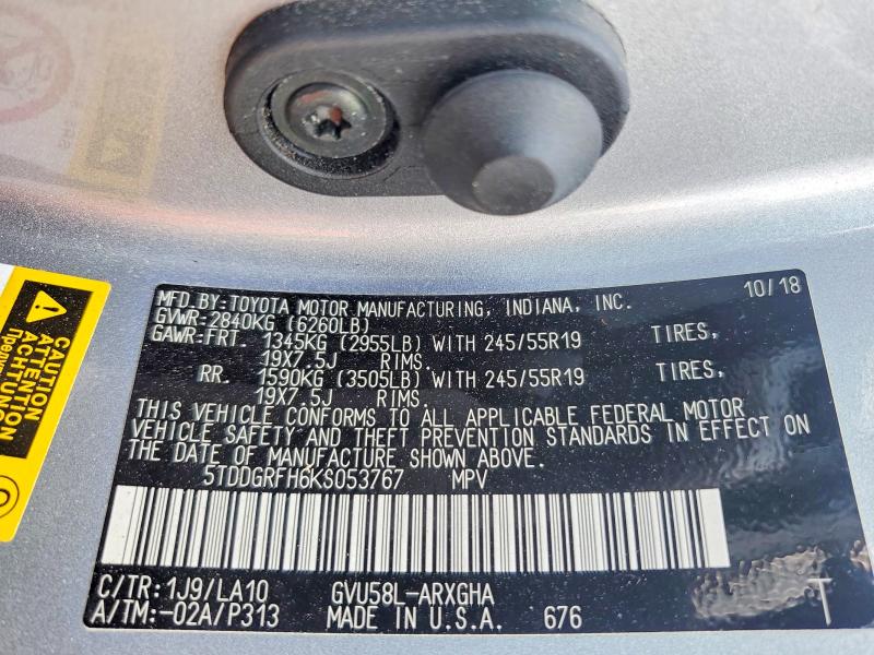 Продаж на аукціоні авто 2019 Toyota Highlander Hybrid, vin: 5TDDGRFH6KS053767, номер лоту: 61684236