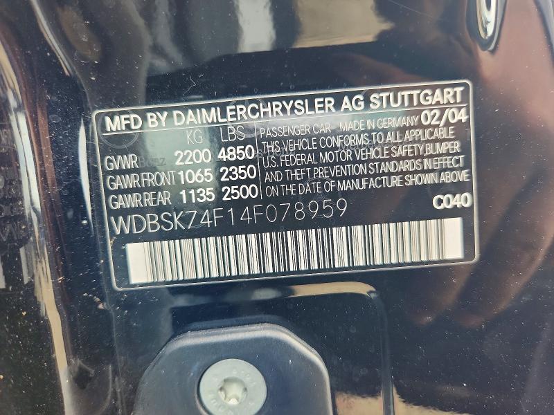 Продаж на аукціоні авто 2004 Mercedes-benz Sl, vin: WDBSK74F14F078959, номер лоту: 60848306