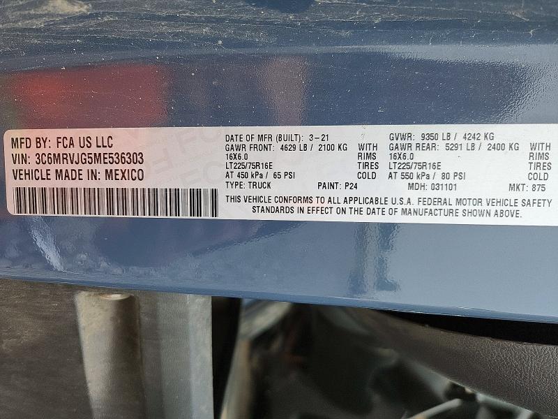 Продаж на аукціоні авто 2021 Ram Promaster 3500, vin: 3C6MRVJG5ME536303, номер лоту: 60238366