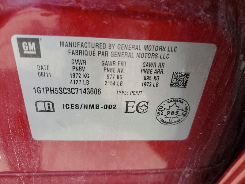 Продажа на аукционе авто 2012 Chevrolet Cruze, vin: 1G1PH5SC3C7143606, номер лота: 62745976