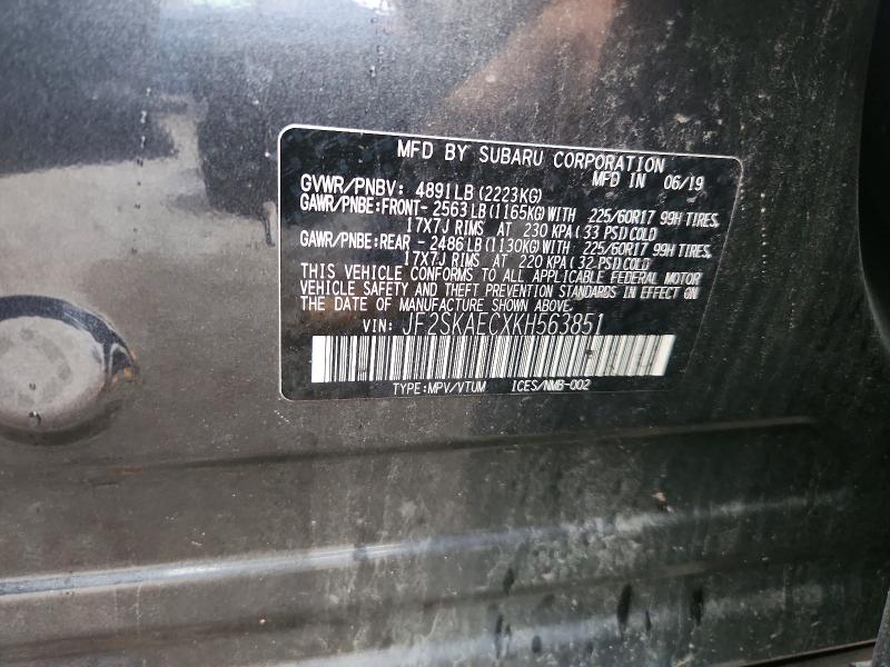 Aukcja sprzedaży 2019 Subaru Forester, vin: JF2SKAECXKH563851, numer aukcji: 61810646