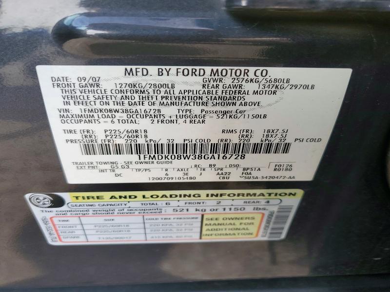 Aukcja sprzedaży 2008 Ford Taurus X, vin: 1FMDK08W38GA16728, numer aukcji: 61574216