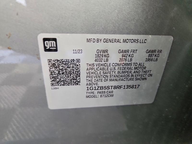 Aukcja sprzedaży 2024 Chevrolet Malibu, vin: 1G1ZB5ST8RF135817, numer aukcji: 60102616