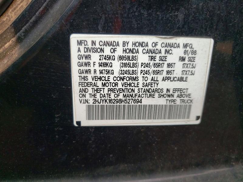 Aukcja sprzedaży 2008 Honda Ridgeline, vin: 2HJYK16298H527694, numer aukcji: 61019266