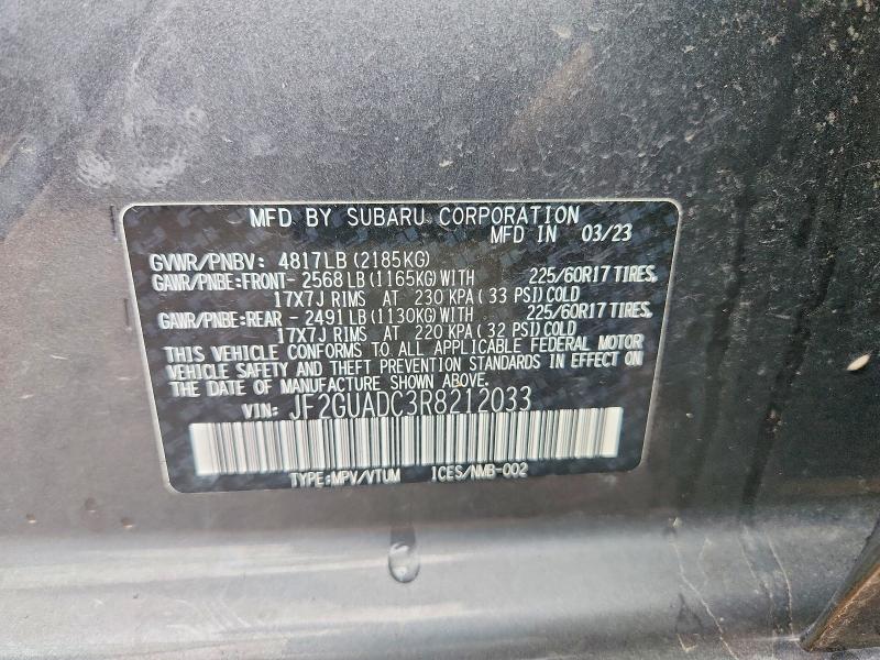 Aukcja sprzedaży 2024 Subaru Crosstrek, vin: JF2GUADC3R8212033, numer aukcji: 63408166