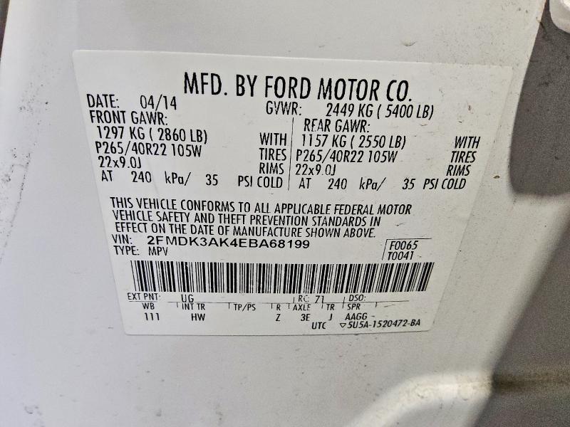 Продажа на аукционе авто 2014 Ford Edge, vin: 2FMDK3AK4EBA68199, номер лота: 61062796
