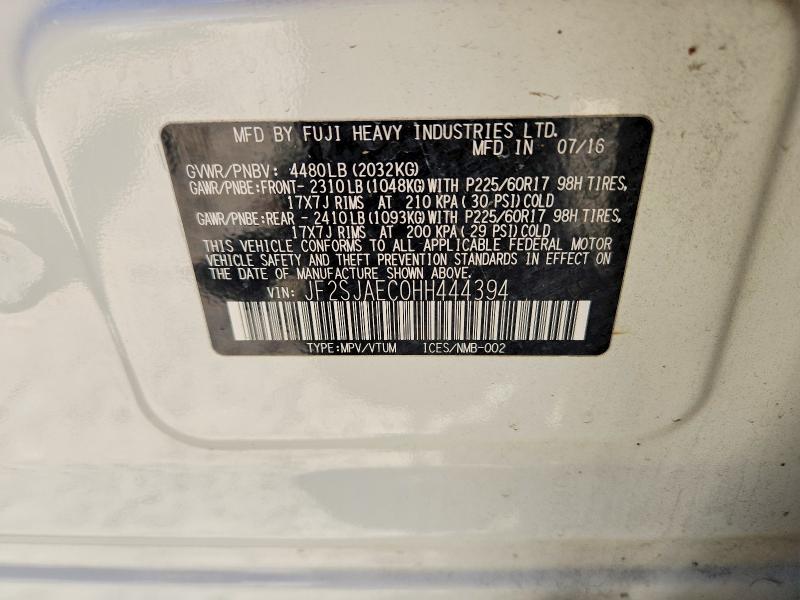 Продаж на аукціоні авто 2017 Subaru Forester, vin: JF2SJAEC0HH444394, номер лоту: 60501266