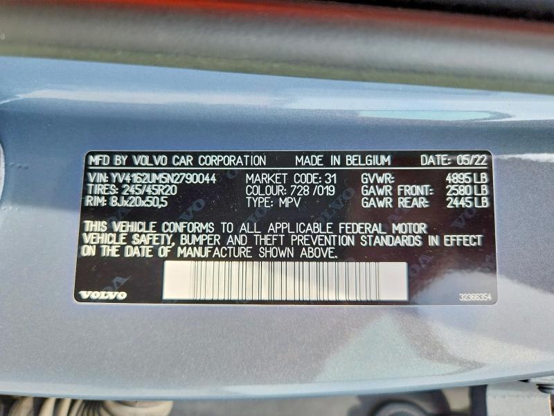 Aukcja sprzedaży 2022 Volvo Xc40, vin: YV4162UM5N2790044, numer aukcji: 62678346