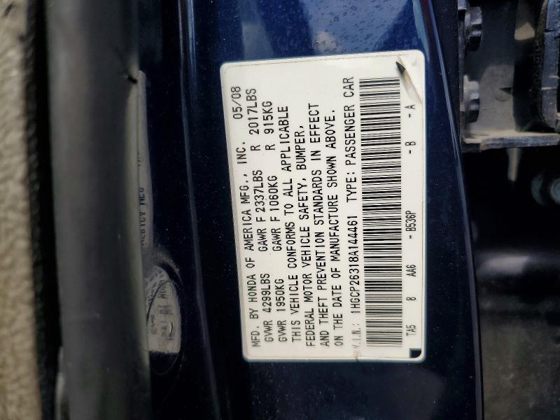 Aukcja sprzedaży 2008 Honda Accord, vin: 1HGCP26318A144461, numer aukcji: 62774466