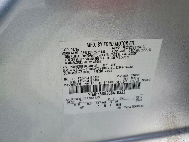 2016 Ford Flex მანქანა იყიდება აუქციონზე, vin: 2FMHK6D83GBA10333, აუქციონის ნომერი: 62788066