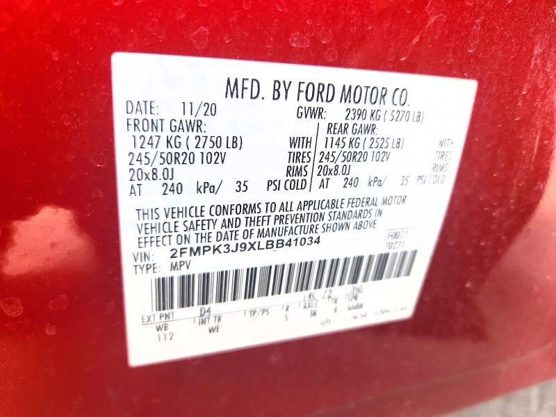 62080416 :رقم المزاد ، 2FMPK3J9XLBB41034 vin ، 2020 Ford Edge مزاد بيع