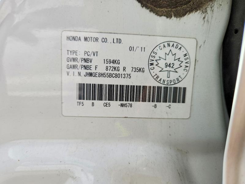 2011 Honda Fit მანქანა იყიდება აუქციონზე, vin: JHMGE8H55BC801375, აუქციონის ნომერი: 61572246