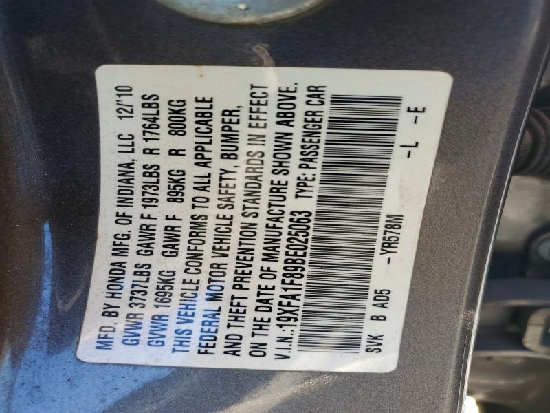 61426516 :رقم المزاد ، 19XFA1F89BE025063 vin ، 2011 Honda Civic مزاد بيع