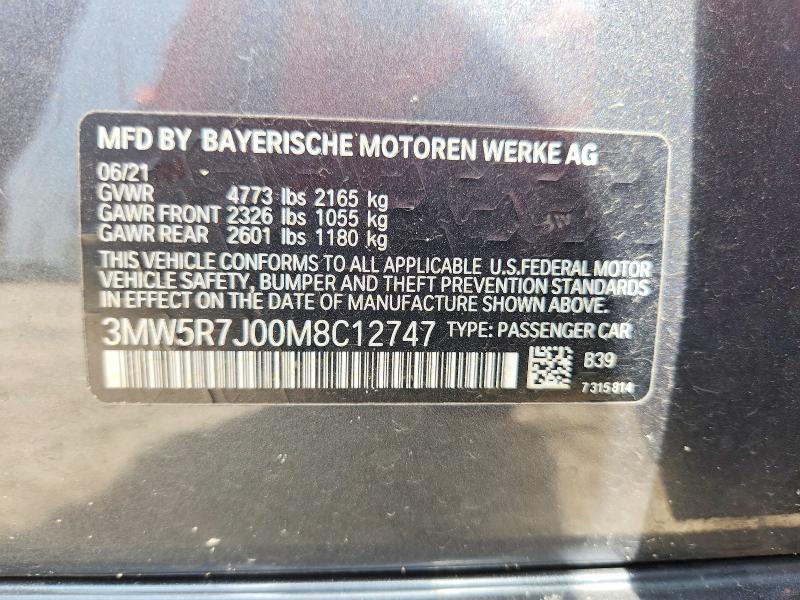 Продажа на аукционе авто 2021 Bmw 330xi, vin: 3MW5R7J00M8C12747, номер лота: 60666876