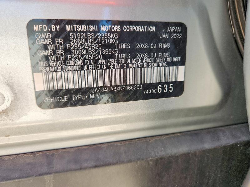 61851526 :رقم المزاد ، JA4J4UA8XNZ066203 vin ، 2022 Mitsubishi Outlander مزاد بيع
