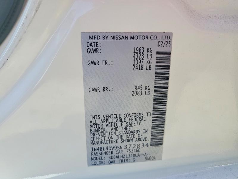 Продаж на аукціоні авто 2025 Nissan Altima, vin: 1N4BL4DV9SN372834, номер лоту: 59342176