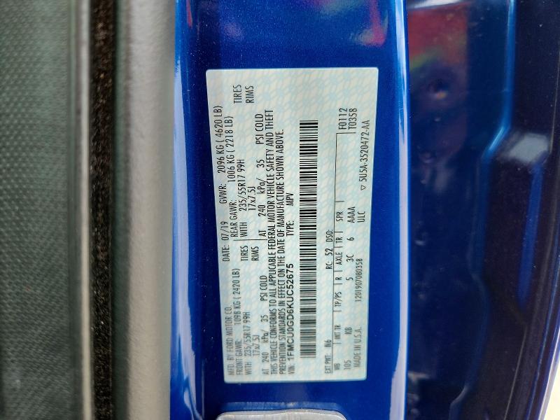 Продаж на аукціоні авто 2019 Ford Escape, vin: 1FMCU0GD6KUC52675, номер лоту: 61138836