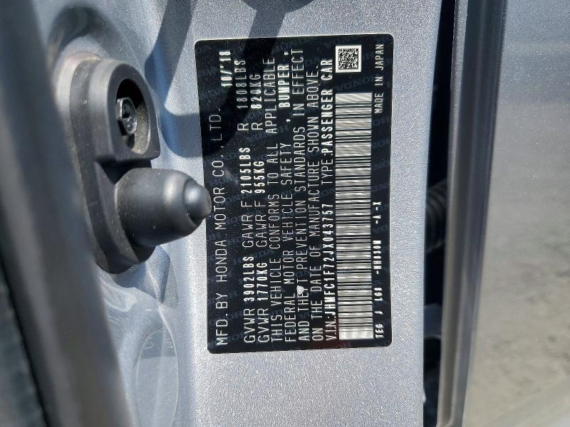 Продажа на аукционе авто 2018 Honda Civic, vin: JHMFC1F72JX043757, номер лота: 61221606