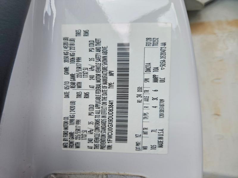 2013 Ford Escape მანქანა იყიდება აუქციონზე, vin: 1FMCU0GX9DUD83841, აუქციონის ნომერი: 61850636