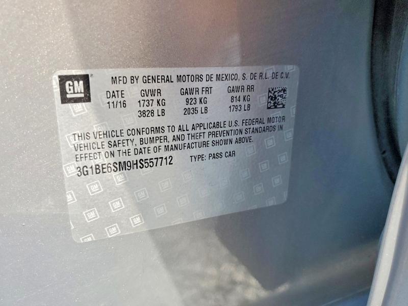 59300106 :رقم المزاد ، 3G1BE6SM9HS557712 vin ، 2017 Chevrolet Cruze مزاد بيع
