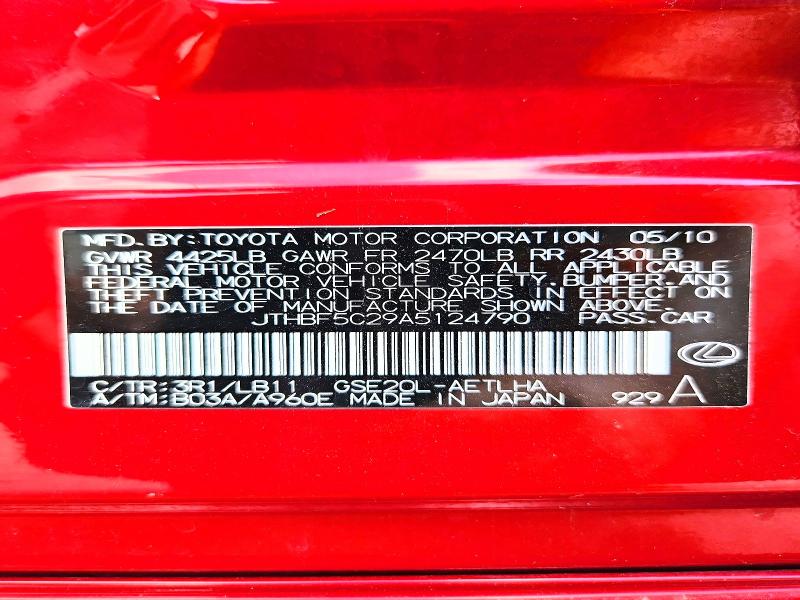 62494766 :رقم المزاد ، JTHBF5C29A5124790 vin ، 2010 Lexus Is 250 مزاد بيع