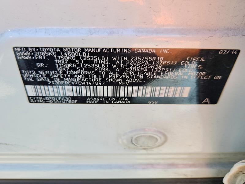59378376 :رقم المزاد ، 2T3DFREV7EW147847 vin ، 2014 Toyota Rav4 مزاد بيع