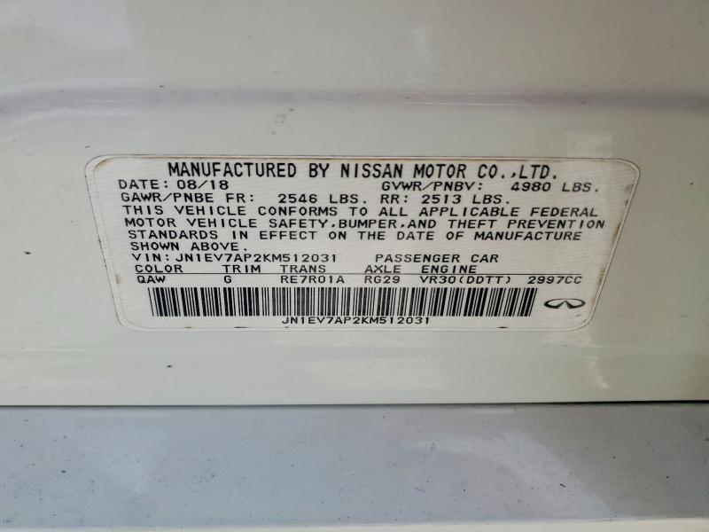 61086186 :رقم المزاد ، JN1EV7AP2KM512031 vin ، 2019 Infiniti Q50 مزاد بيع